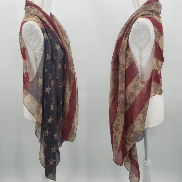 American Flag Scarf Vest Boho Antiqued Americana Festival One Size NWT - Picture 5 of 7